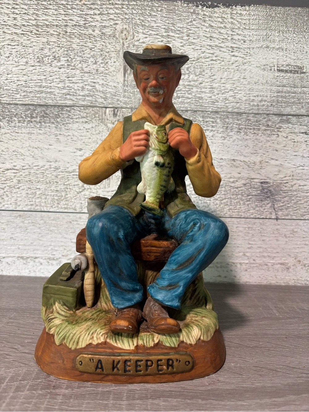 Hand-Painted Fisherman Figurine in Blue and Green - 'A Keeper' Home Accent